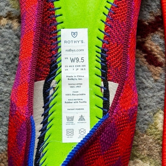 Rothy's The Square Pomegranate Gingham Ballet Flat Size W9.5 NWOB - Picture 9 of 9